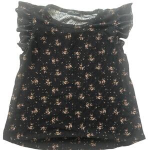 Kim & Cami Black Floral Eyelet Blouse Ruffle Sleeve Boho Top Women L